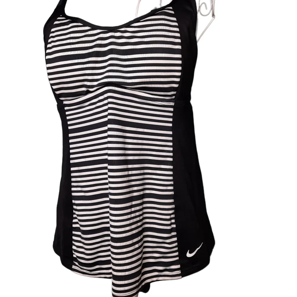 Nike Stripe Racerback Black & White Tankini Swim Top SZ M